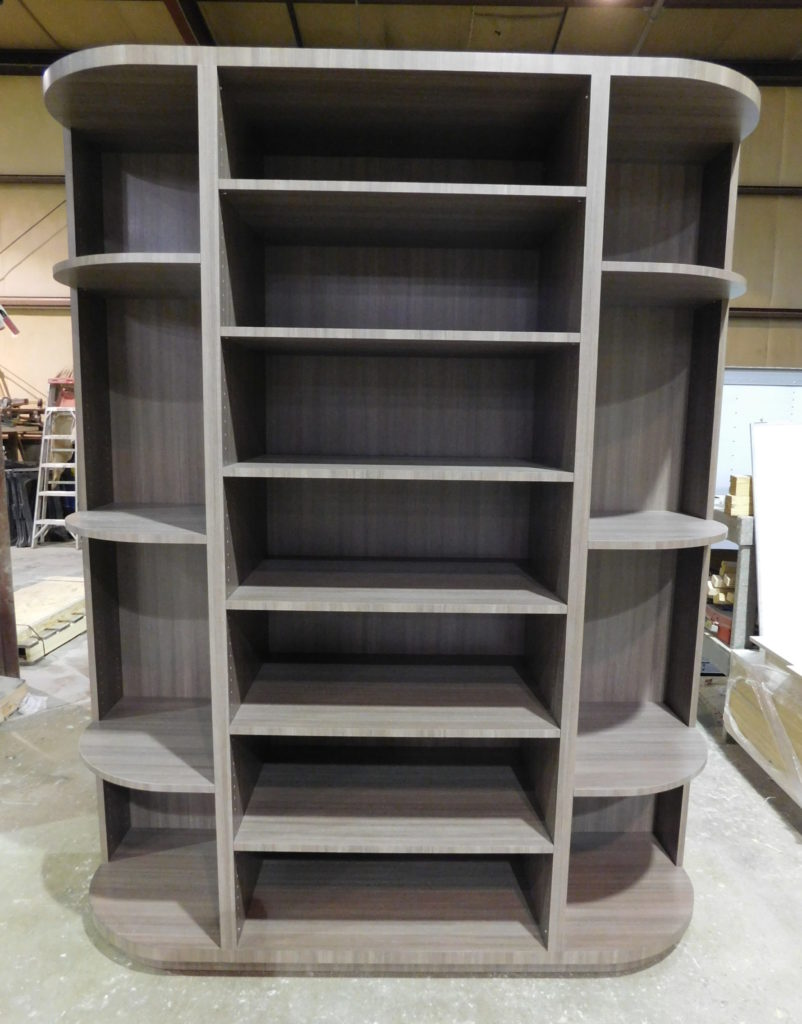 Tall gray woodgrain laminate display case