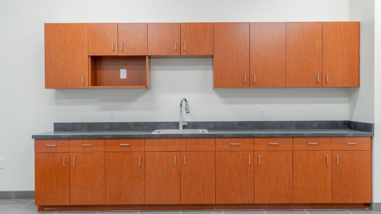 Laminate cabinets and countertop in company breakroom